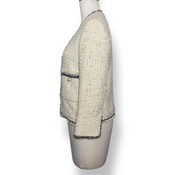 Zara Tweed Jacket Blazer Women XS Sequins Cream White Classic Smart Bloggers Fav - Picture 3 of 9